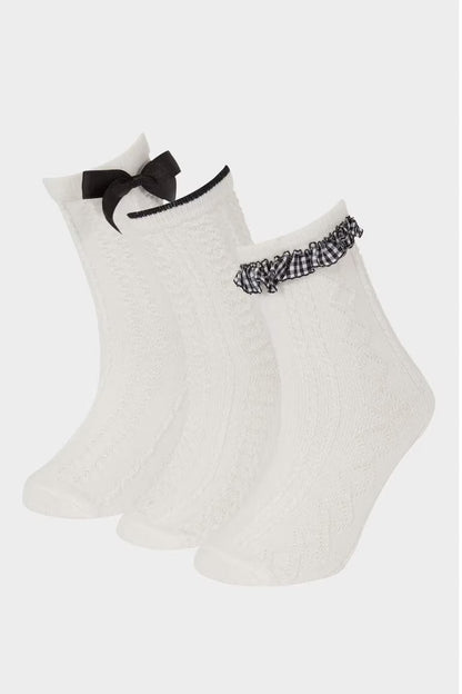 Girl 3 Piece Cotton Long Socks - - Multicolor