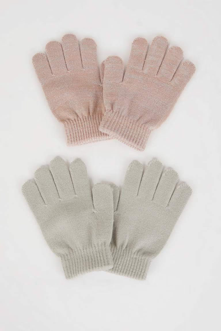 Girl 2 Piece Knitted Gloves - - Pink 5-9