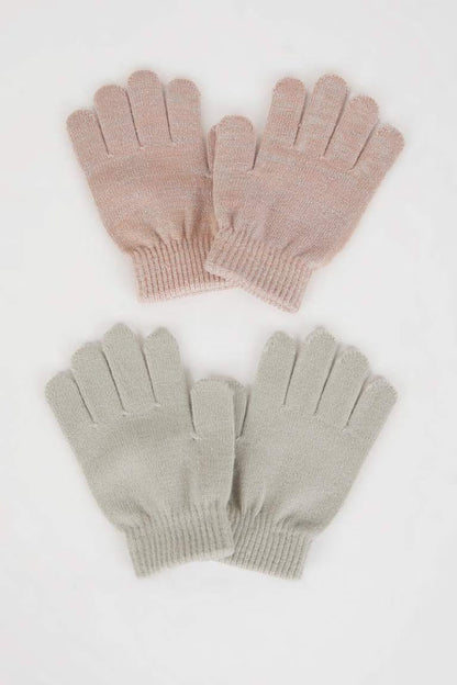 Girl 2 Piece Knitted Gloves - - Pink 5-9