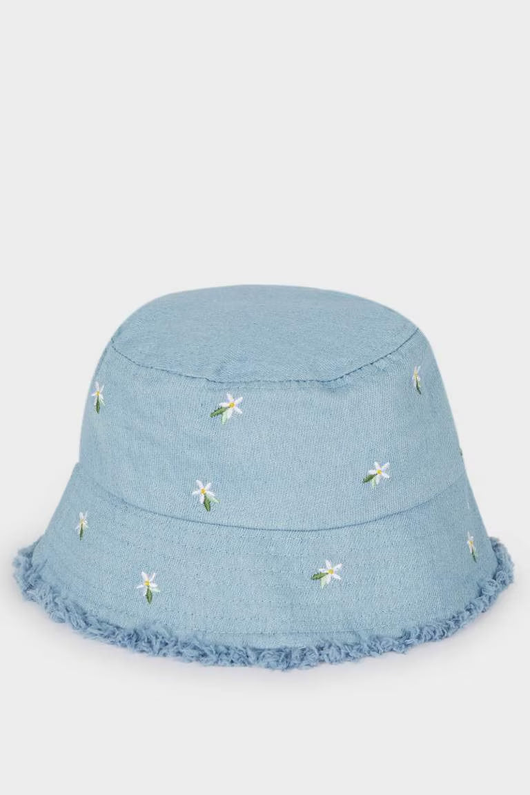 Girl Denim Embroidered Hat - -
