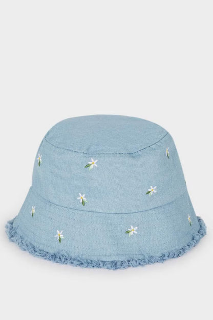 Girl Denim Embroidered Hat - -