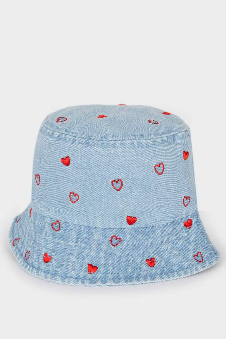 Girl Heart Denim Bucket Hat - -