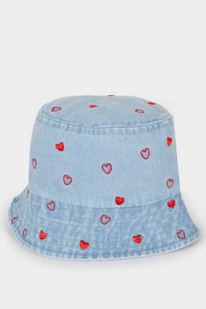 Girl Heart Denim Bucket Hat - -