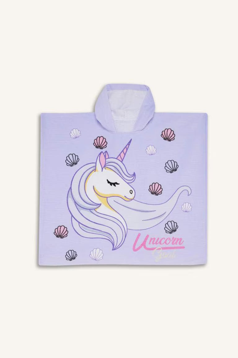 Girl Printed Cotton Poncho Towel - - lavender