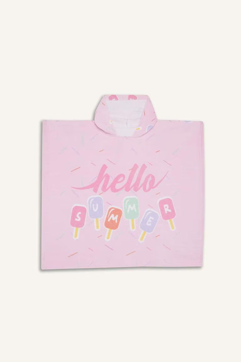 Girl Patterned Cotton Poncho Towel - - Pink