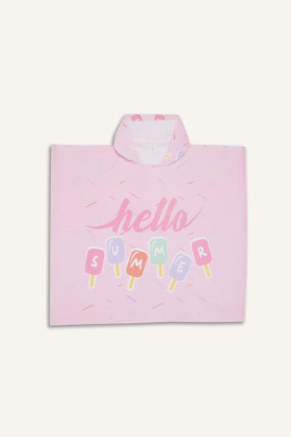 Girl Patterned Cotton Poncho Towel - - Pink