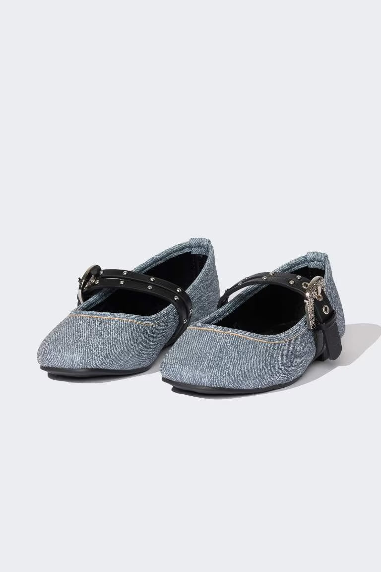 Girl Denim Ballerina Flat Shoes - - Denim