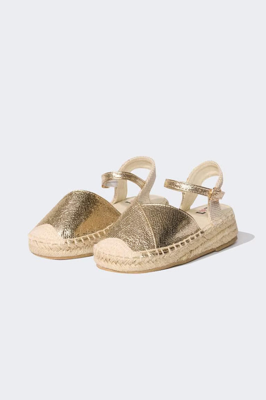 Girl Faux Leather Ballerina Flat Shoes - - Gold