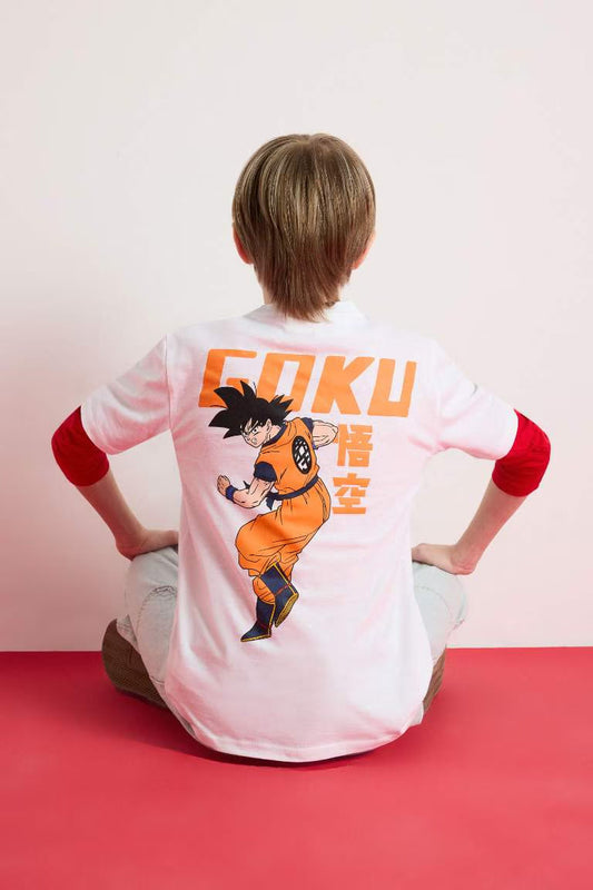 Boy Dragon Ball Crew Neck Back Printed Short Sleeve T-Shirt - -