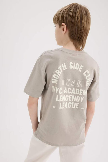 Boy Crew Neck Back Printed Short Sleeve T-Shirt - -