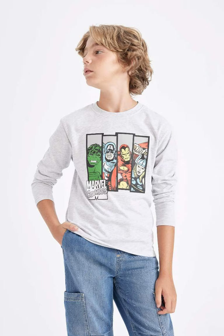 Boy Marvel Comics Crew Neck T-Shirt - - Heather