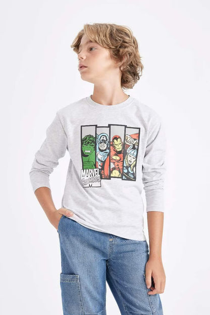 Boy Marvel Comics Crew Neck T-Shirt - - Heather
