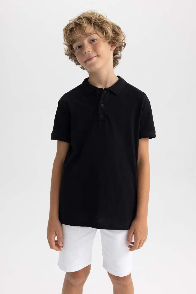 Regular Fit Short Sleeve Polo T-Shirt - - Black