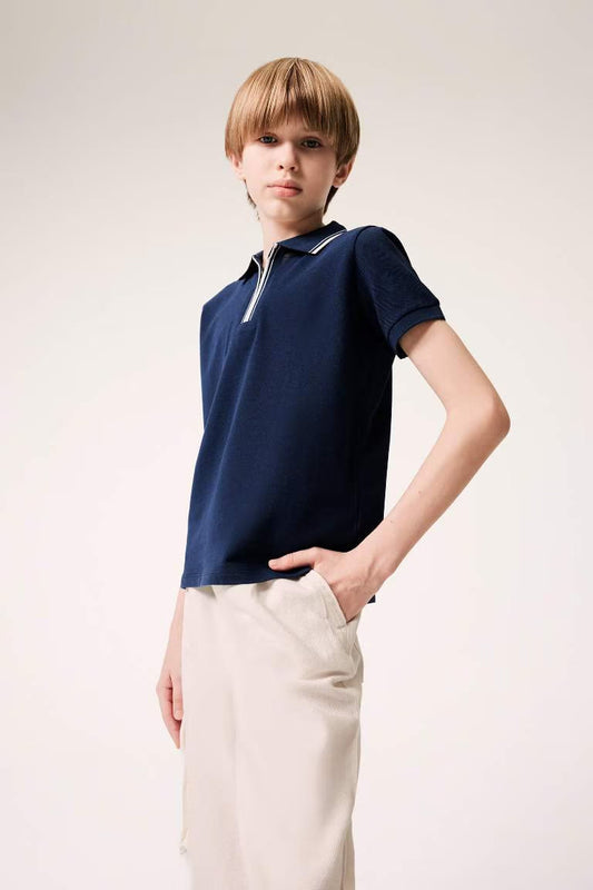 Boy Pique Short Sleeve Polo T-Shirt - - Navy