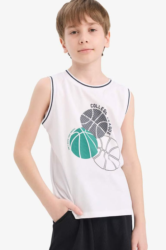 Boy Crew Neck Printed Tank Top - - White