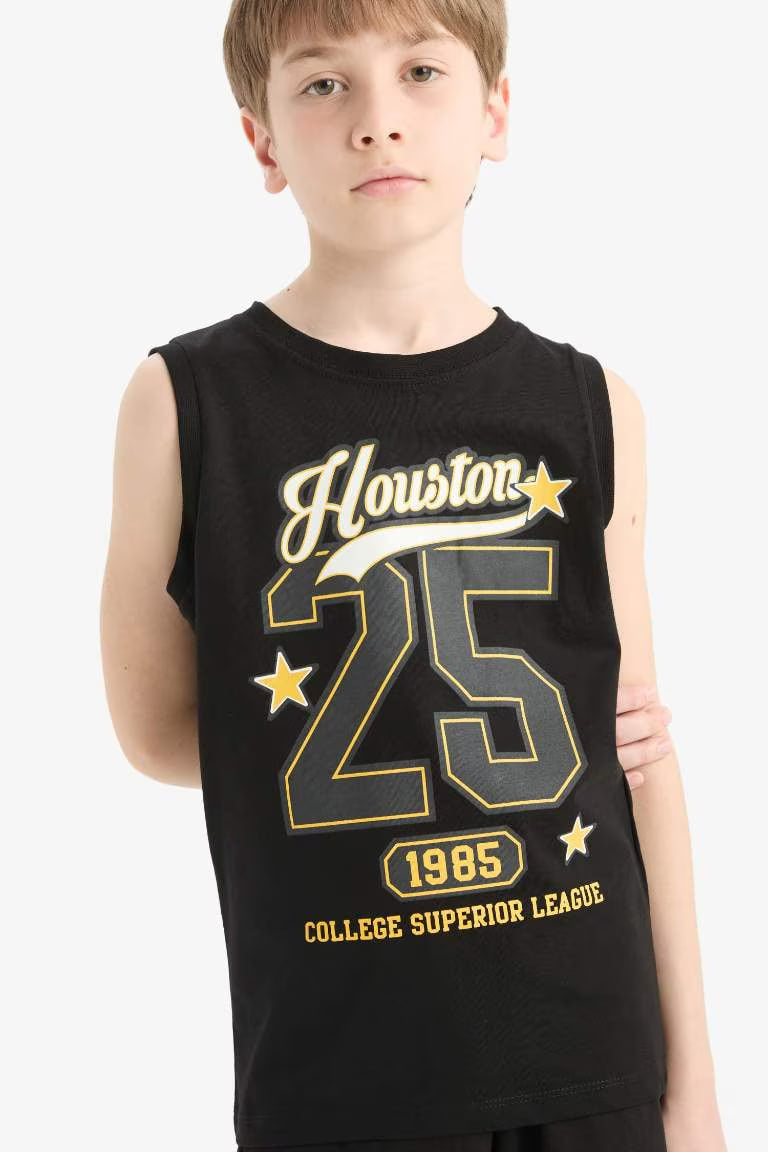 Boy Crew Neck Printed Tank Top - - Black