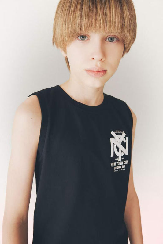 Boy Crew Neck Tank Top - - Black