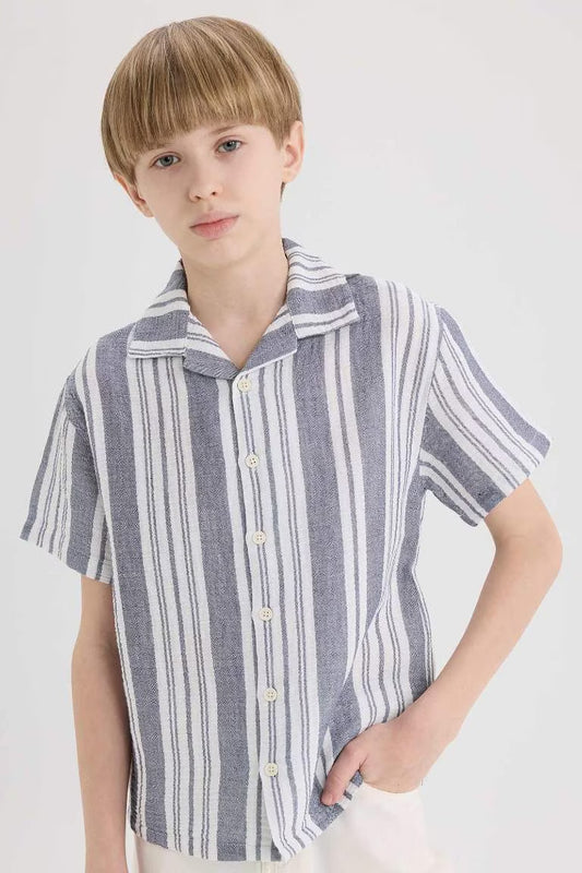 Boy Oversize Fit Polo Neck Short Sleeve Shirt - - Striped