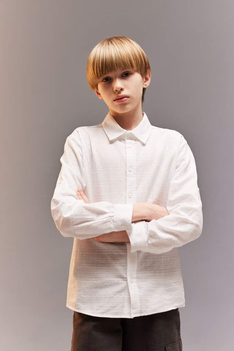 Boy Regular Fit Polo Collar Textured Shirt - - White