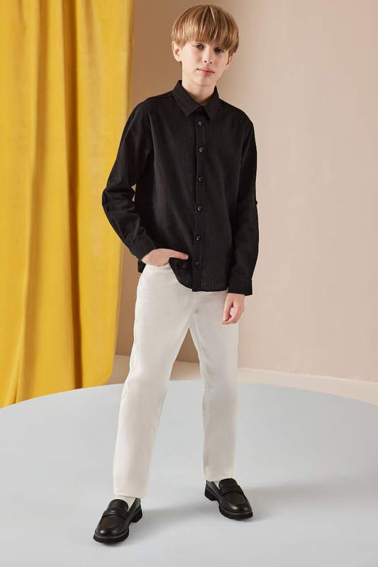 Boy Regular Fit Linen Look Shirt - - Black