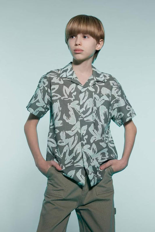 Boy Oversize Fit Polo Neck Short-Sleeve Shirt - - Greenstone