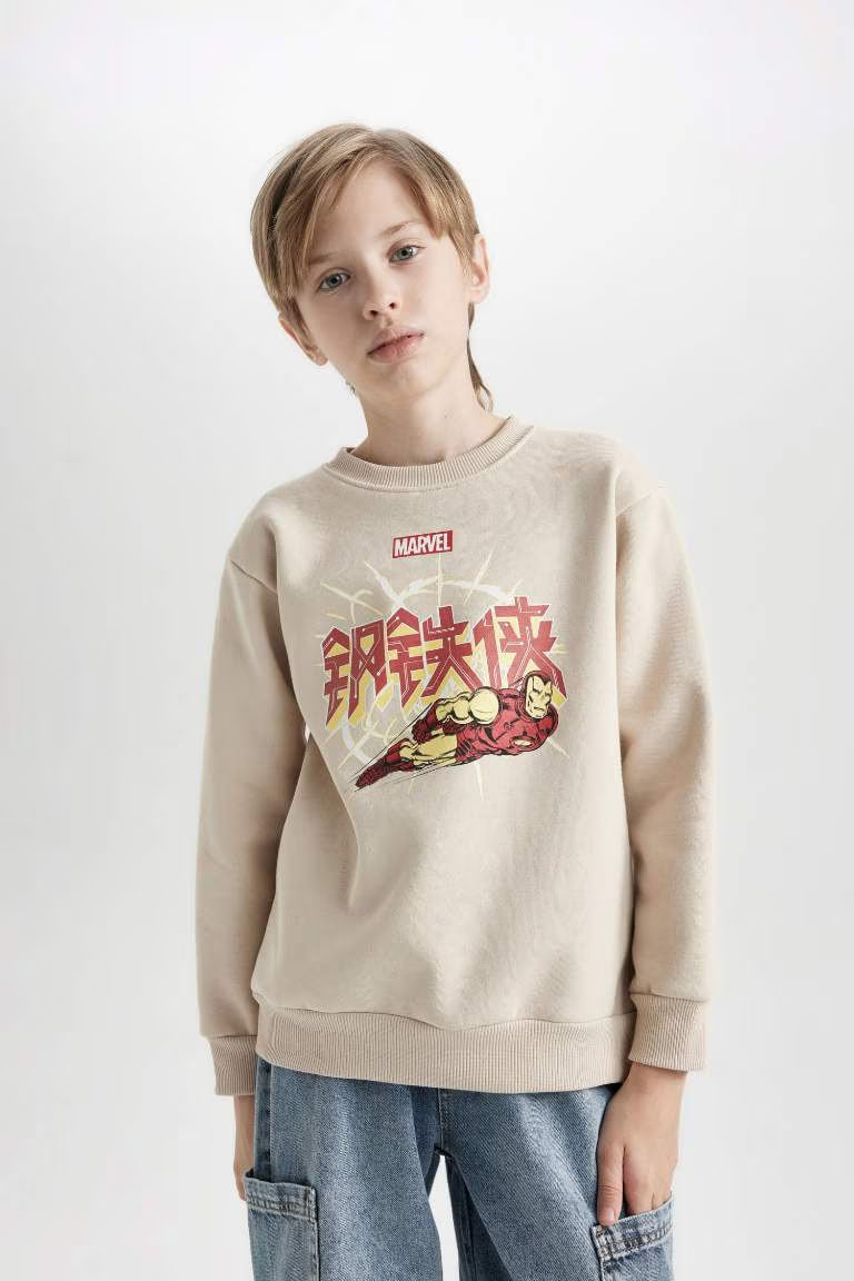 Boy Marvel Comics Regular Fit Crew Neck Thick Sweatshirt - - stone