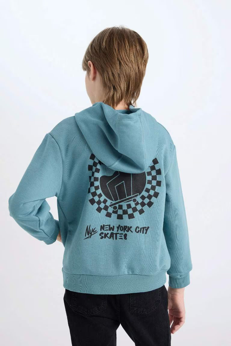Boy Hooded Back Printed Sweatshirt - -