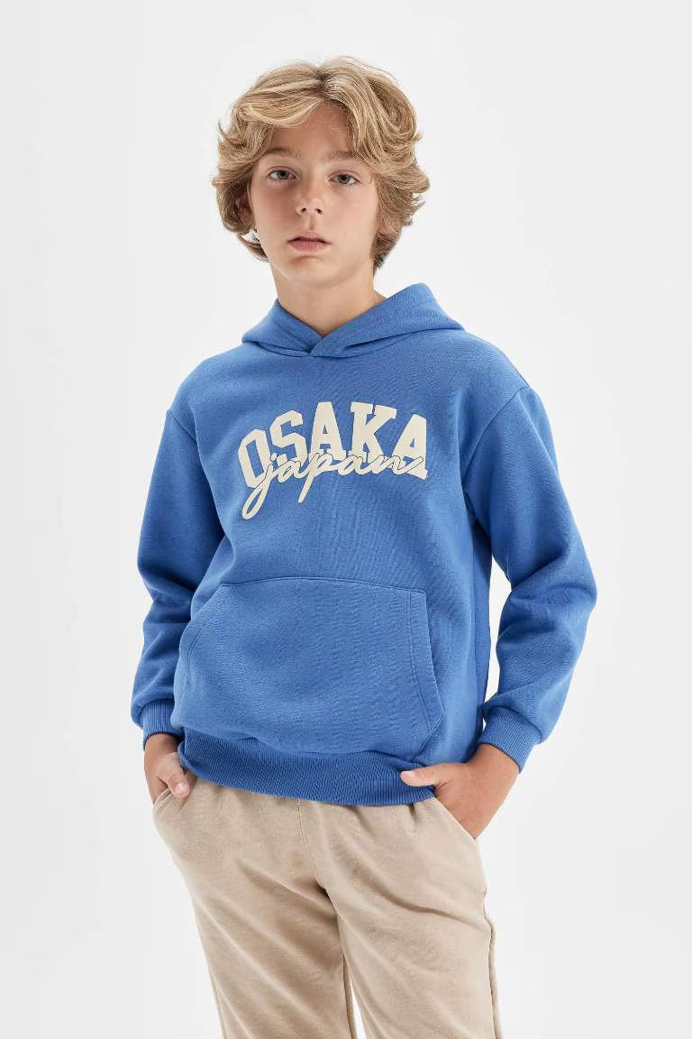 Boy Printed Hooded Sweatshirt - - Blue