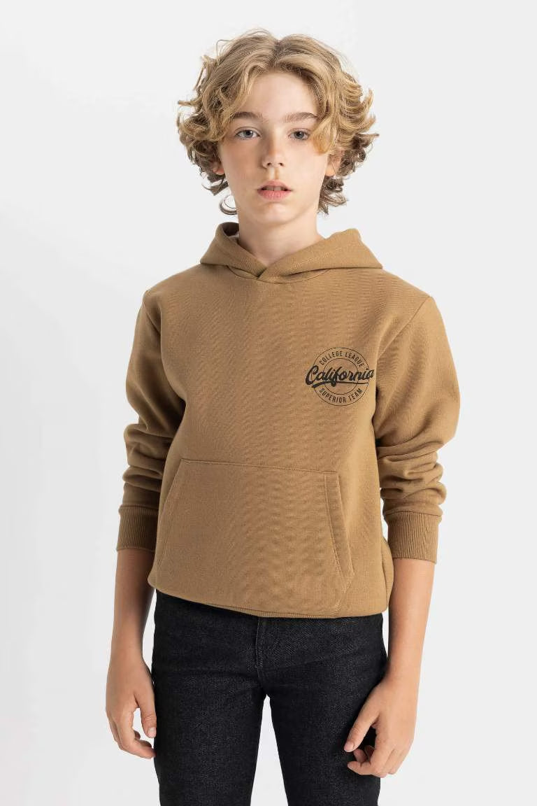 Boy Printed Hooded Thick School Sweatshirt - -