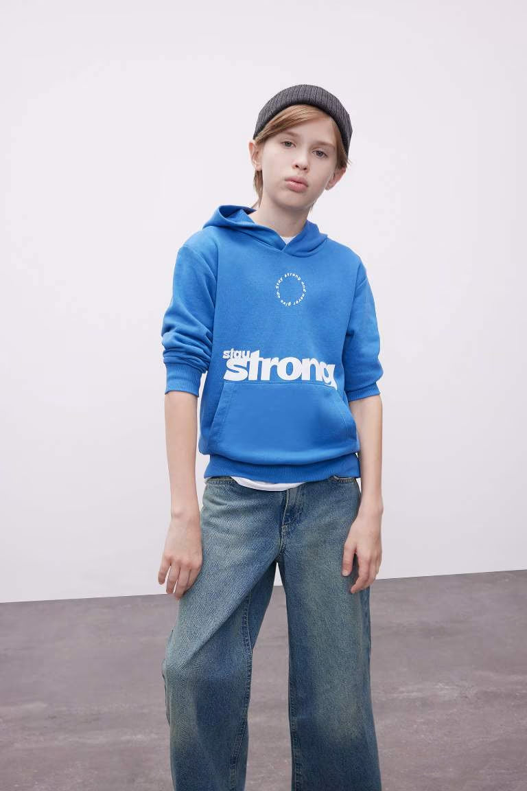 Boy Printed Hooded School Sweatshirt - -