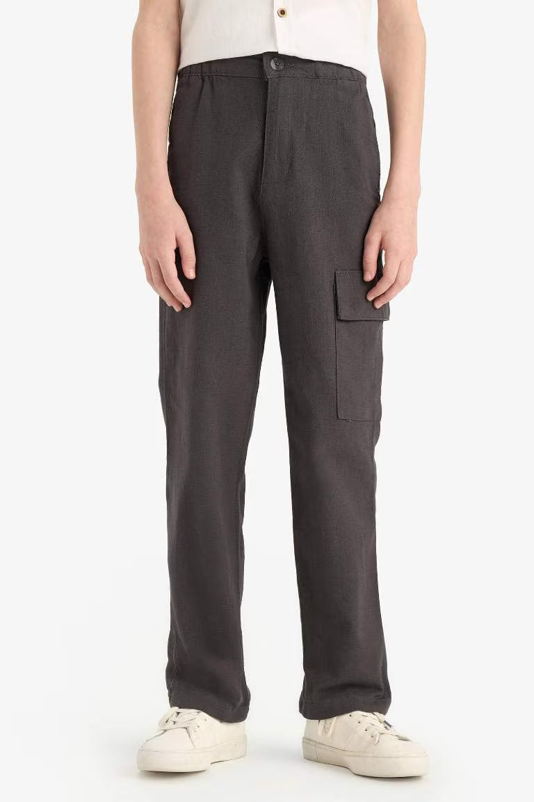 Boy Standard Leg Linen Blended Trousers - -