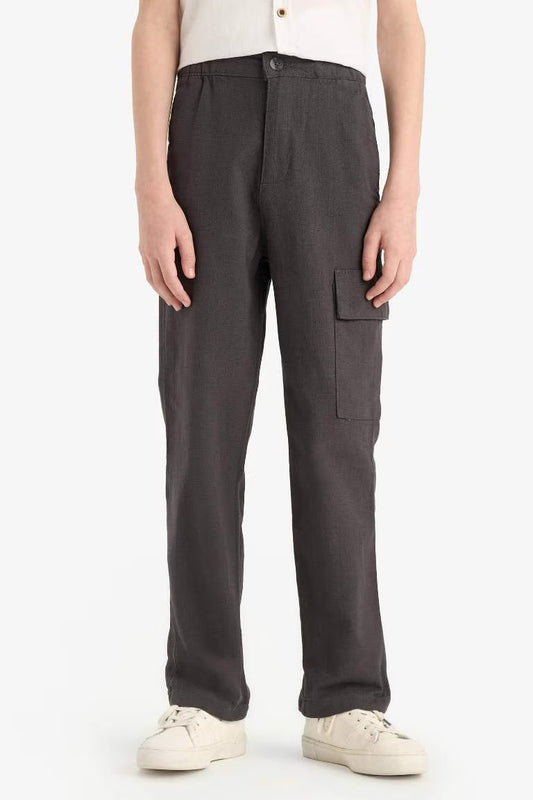 Boy Standard Leg Linen Blended Trousers - -