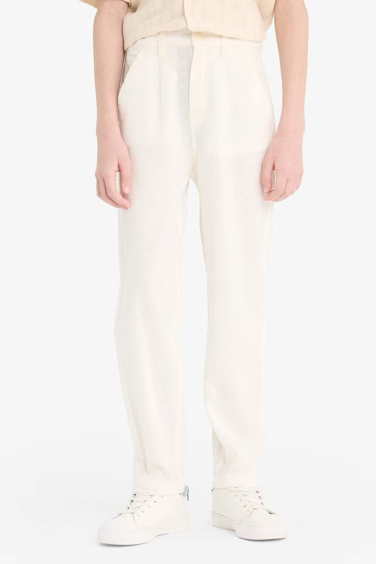 Boy Carrot Fit Standard Leg Linen Look Trousers - -