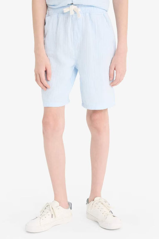 Boy Elastic Waist Muslin Shorts - - sky