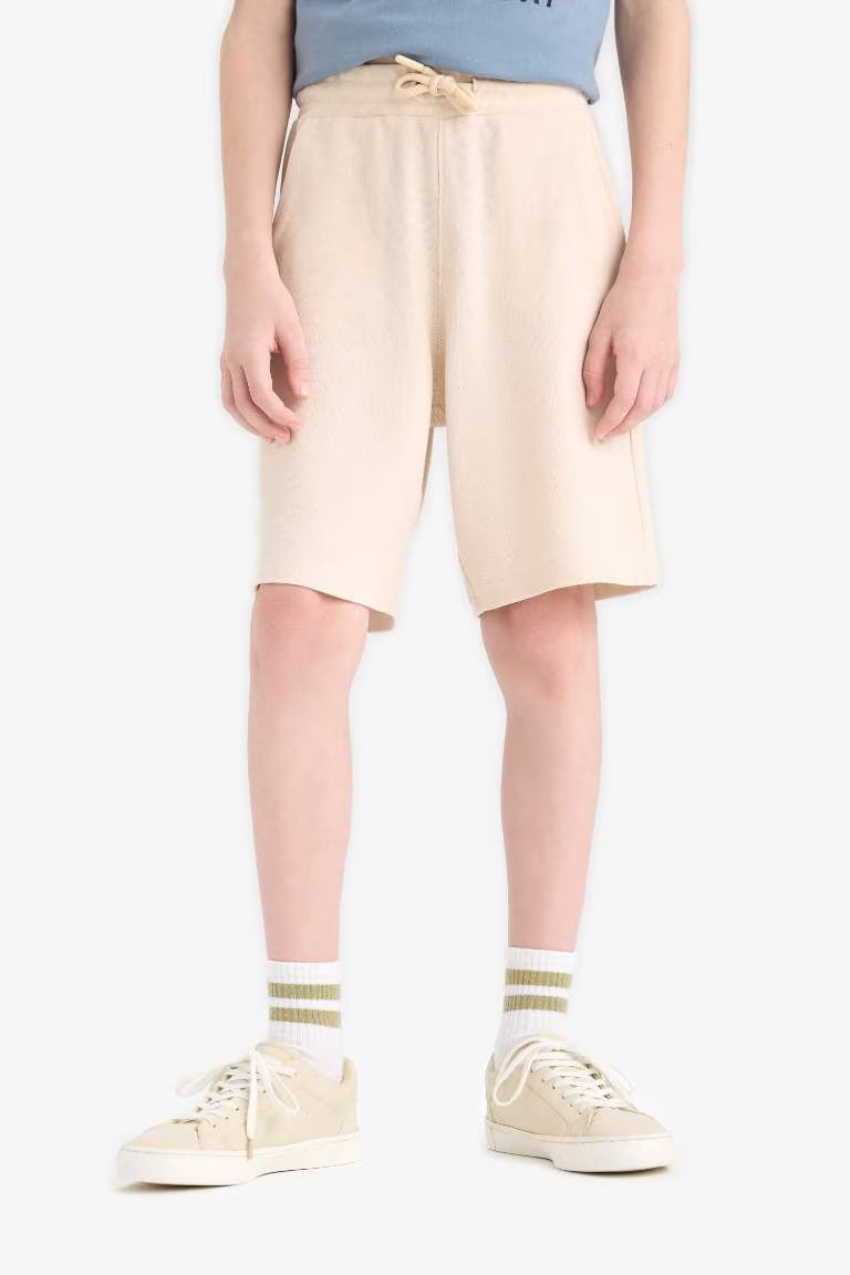 Boy Elastic Waist Pique Shorts - - Dune Beige
