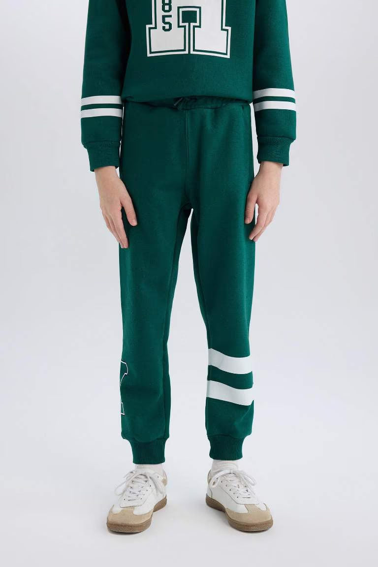 Boy Printed Elastic Waist Thick Jogger Sweatpants - - Dark green