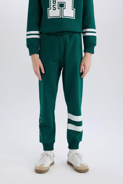 Boy Printed Elastic Waist Thick Jogger Sweatpants - - Dark green