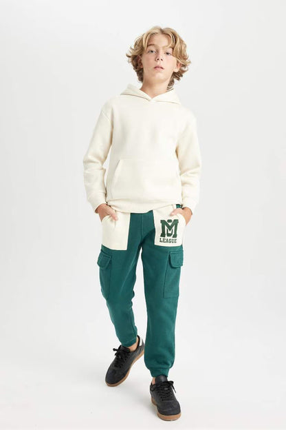 Boy Printed Cargo Jogger Sweatpants - - Dark green