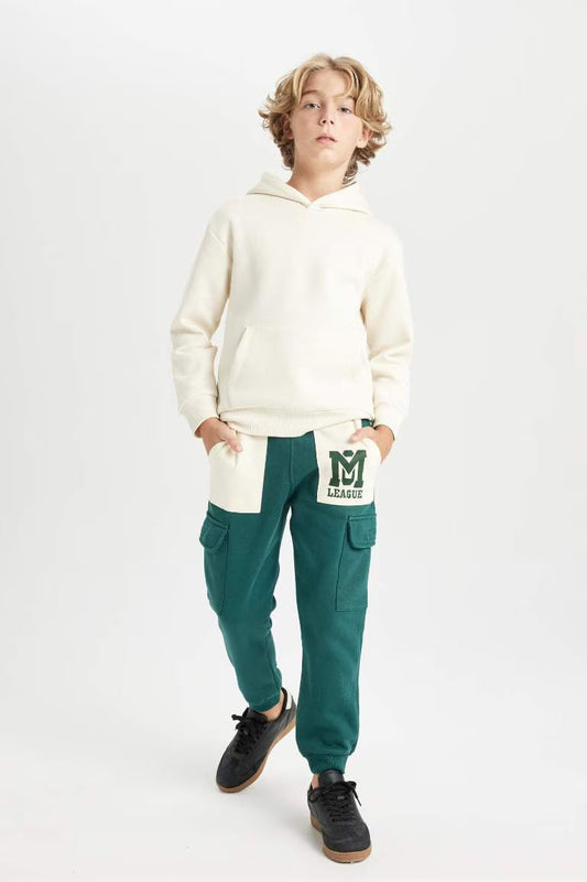 Boy Printed Cargo Jogger Sweatpants - - Dark green