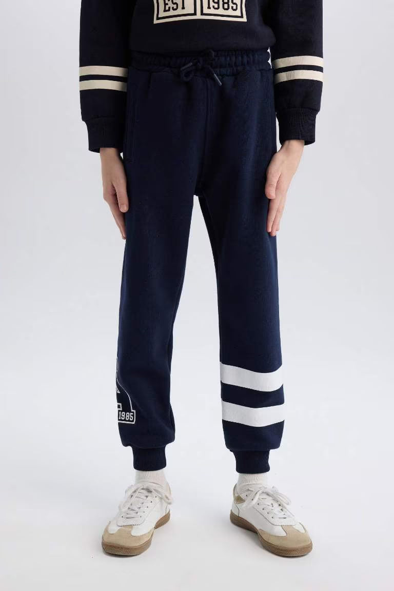 Boy Regular Fit Elastic Waist Leg Printed Jogger Sweatpants - - Navy