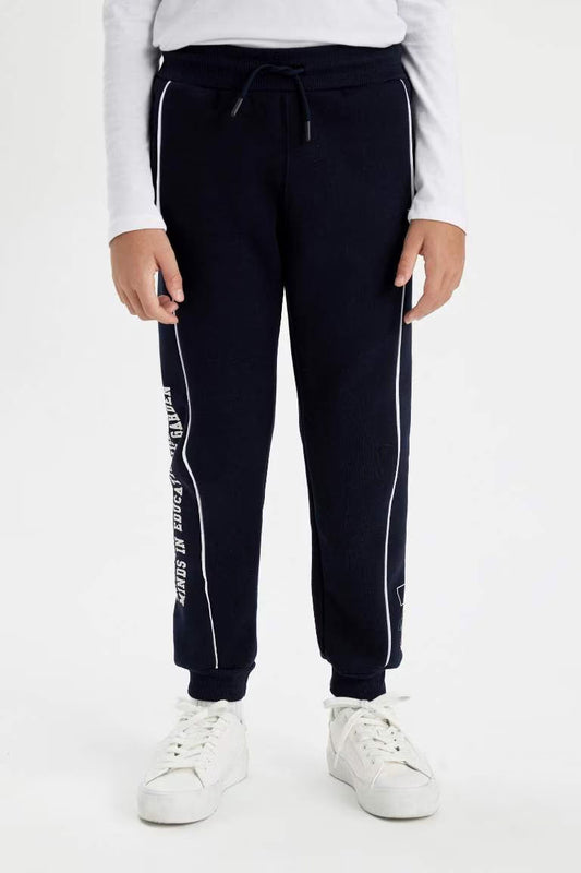 Boy Blue Printed Thick Jogger Elastic Waist Sweatpants - - Navy
