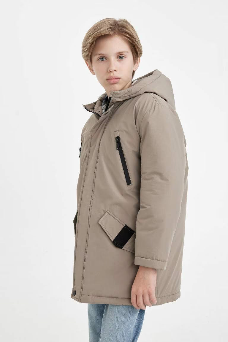Boy Hooded Zippered Waterproof Jacket - -