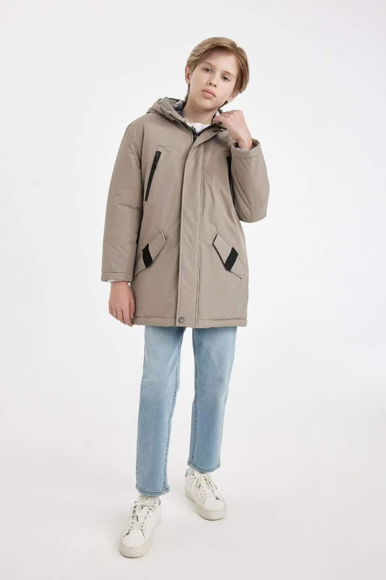 Boy Hooded Zippered Waterproof Jacket - -