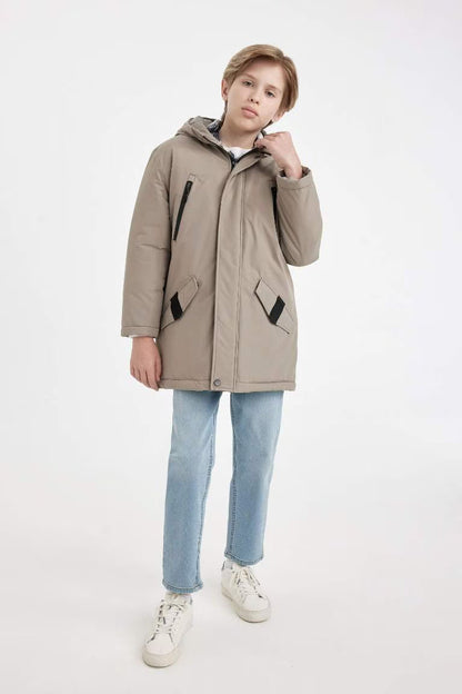 Boy Hooded Zippered Waterproof Jacket - -