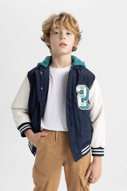 Boy Removable Hooded Bomber Jacket - -