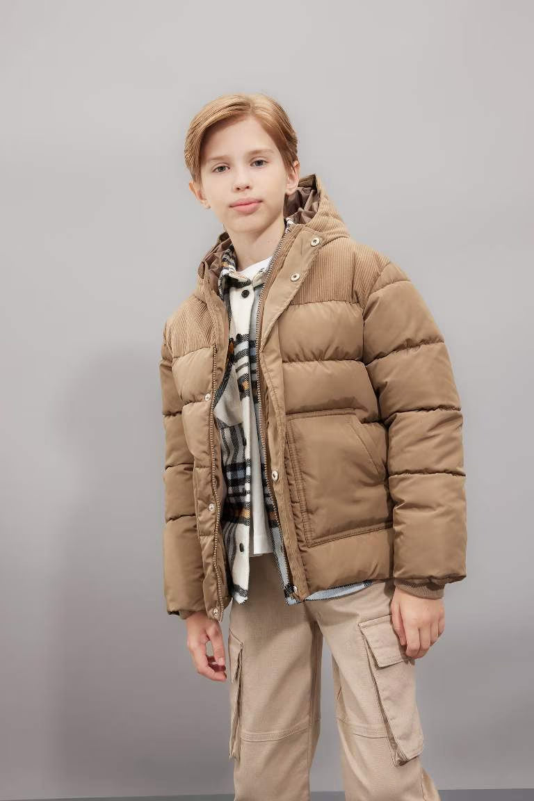 Boy Hooded Water Repellent Puffer Jacket - -