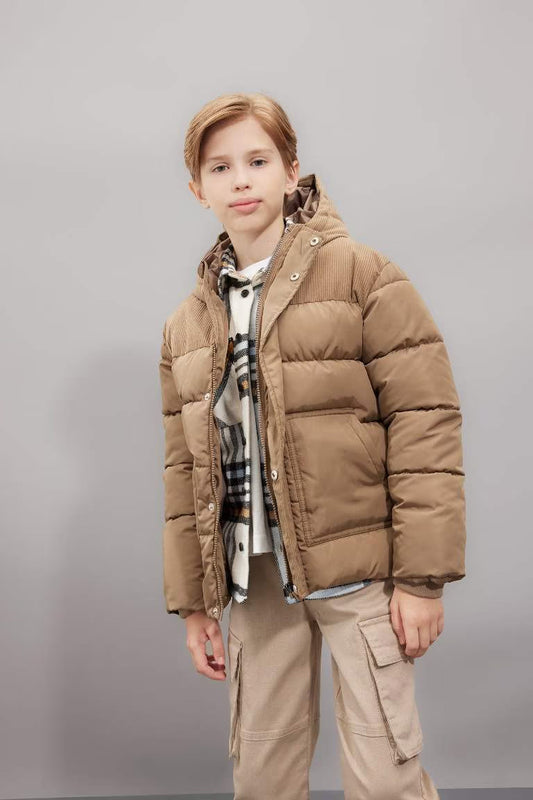 Boy Hooded Water Repellent Puffer Jacket - -