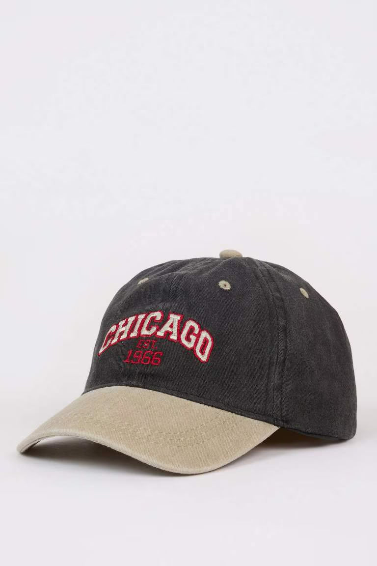 Boy Embroidered Cotton Denim Cap - - Black 5-9