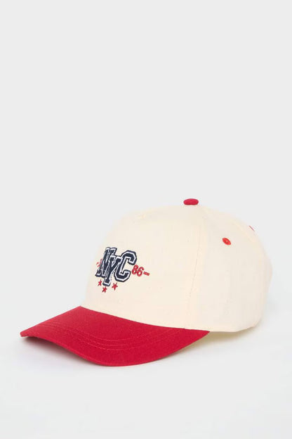 Boy Embroidered Cotton Cap - - Red 5-9