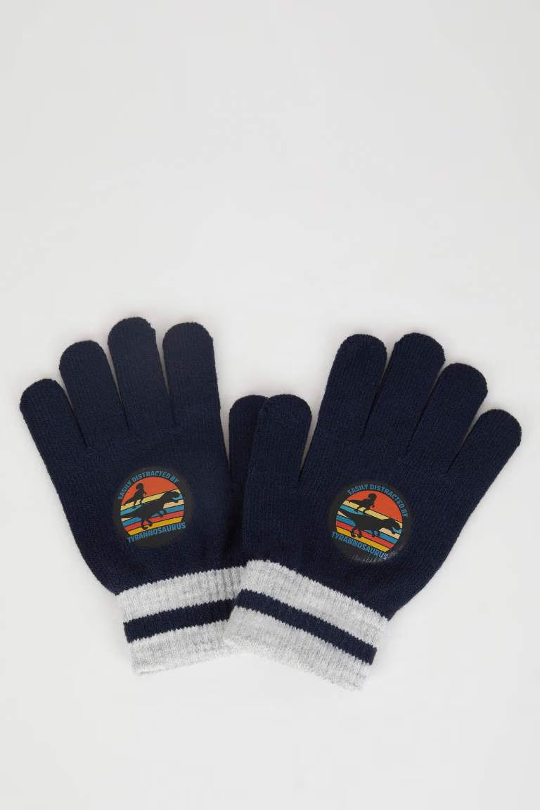 Boy Knitwear Printed Gloves - - Navy Standard